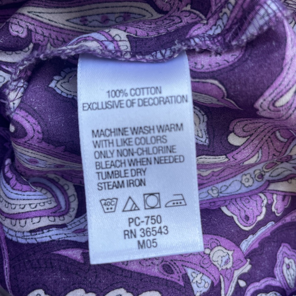 IZOD Lacoste Alligator Purple Paisley Button Up Blouse Shirt Top Size M - Picture 9 of 9